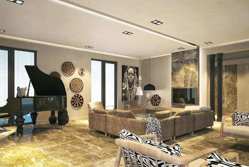 İç mekân tasarımı: piyanolu oturma alanı